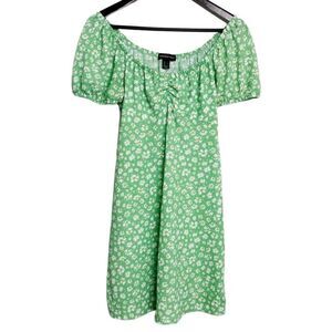 Streetwear Society Floral Short Sleeve Mini Dress Lime Green & White Large